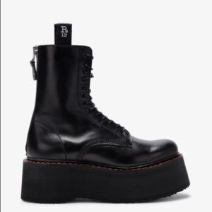 R13 Black Double Stack Lace-Up Leather Boots